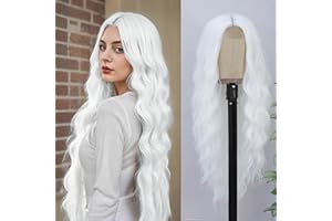 BUPPLER Cosplay Long White Wig 28 Inch Middle Part Synthetic Wig Realistic Gifts Party Wigs for Women Daily Use Colorful Wigs (White)