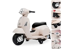 SUN BABY Vespa elettrica per bambini 2 anni Batteria 6V 4,5A Carico massimo 25KG tempo di guida 45 MINUTI Motore: 1x35W Verde Acqua (Bianco)