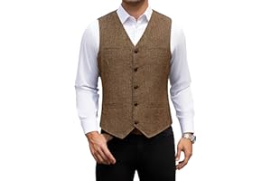 HISDERN Gilet Uomo Tweed Elegante Gilet Abito in Lana Vintage Scollo a V Panciotto Uomo Casual con Bottoni