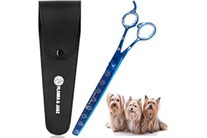 FLAMIA & JABZ Forbici professionali per assottigliamento del cane, con stampa a zampa, per cani, gatti e animali domestici, per mani destrorsi, blu, acciaio inox 20 cm