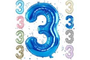 SOWIDE Blue 40 Inch Number 3 Balloon,Large Self Inflating Dark Blue Foil Number Balloons 0-9 for Boys Girls,Digit Three Balloons for 3rd Birthday Party Decorations Supplies