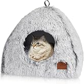 CATISM Cat Cave Bed with Removable Washable Cushion, 40 x 40 cm, Grey | Cat House 2 in 1 Foldable Soft Dome for Pets Indoor U