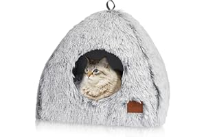 CATISM legowisko dla kota, przytulna jaskinia, składana, nadaje się do prania, wygodne miejsce do spania dla kotów, szczeniaków, ze zdejmowaną poduszką, kolor szary