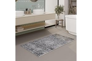 ‎WECON HOME Vintage Badezimmerteppich von WECONhome - Hochwertig und waschbar - Trendiges Wohnaccessoire für Modernes Bad-Design - Ralph (60 x 100 cm, grau)