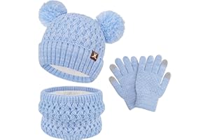 ZASFOU Toddler Kids Winter Hats Scarf Touchscreen Gloves Set Knit Pom Beanie Neck Warmer for Girls Boys 2-7 Year Old Gifts