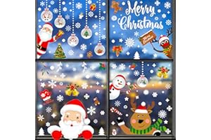 BELSVOR 215 Fensterbilder Weihnachten, 9 Bögen Fensterbild Weihnachten, Wiederverwendbare PVC Fensterbilder Weihnachten, Elektrostatischer Fensterbilder Weihnachten, Deko Weihnachten für Glas/Vitrinen