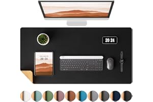 Aothia Desk Pad, ECO Double-Sided Cork and Leather Desk Mat, Non-Slip Mouse Mat, Waterproof/Multifunctional Leather Table Mat for Writing/Playing/Table (80x40cm,Black)