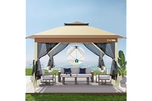 Hoteel Gazebo pieghevole da giardino, 3 x 3, impermeabile, stabile con zanzariera, doppio tetto per terrazza, giardino, cortile, marrone