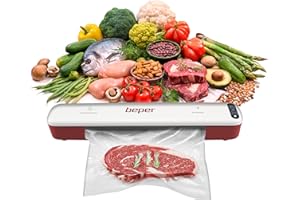 BEPER P102CON001 Macchina sottovuoto,Sigillatore Sottovuoto con 5 Sacchetti Sottovuoto, ABS, Duplice Funzionamento, Nastro Sigillante da 30 cm, Bianco/Grigio