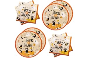 BFB Set di Piatti carta di Halloween 40 pezzi Fantasma Stoviglie per feste Piatti e Tovaglioli monouso, Arancione