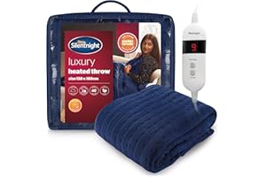 Silentnight Comfort Control Heated Throw Blanket - Luxury Fleece Electric Heated Overblanket for Sofa Bed with 9 Heat Settings, Fast Heat-up and Safety Shut Off - Machine Washable - 120x160cm - Navy