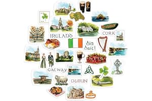 Navy Peony Autocollants de Voyage Irlande Émeraude (34 pcs) – Aquarelle, Imperméables, Décorations Vacances sur le Thème de l’Irlande pour Journaux, Scrapbooks, Gobelets