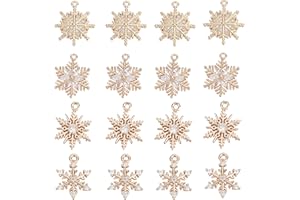 SUNNYCLUE 1 Box 16Pcs 4 Style Snowflake Charm Christmas Charms Snowflakes Charms Xmas Snow Cubic Zirconia Charm for jewellery Making Charms DIY Bracelet Necklace Earrings Craft Adult