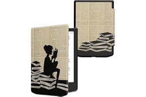 kwmobile Étui Compatible avec Pocketbook Verse/Pro/Color/Vivlio Light/Light HD Coque - Étui à Rabat magnétique Tablette eReader Similicuir - Noir-Beige