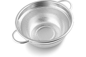 Herogo Stainless Steel Colander 20cm, Micro-Perforated Metal Colanders with Handle, Heavy Duty Kitchen Strainer for Washing Draining Pasta/Vegetable/Fruit/Spaghetti, Dishwasher Safe