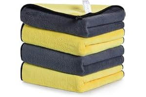 Faireach Chiffon Microfibre Voiture Lot de 4, Chiffon de Nettoyage Polissage Séchage Pour l'Entretien de la Voiture en Tissu Microfibre 840GSM Ultra Absorbant pour Tous Les lavages 40x30 CM