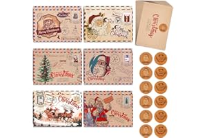 Fantasyon Lot de 12 Carte de Voeux de Noël Vintage avec Enveloppes, Cartes de Noel avec Intérieur Vierge Pliées Carte Postale Joyeux Noel pour Noël