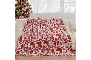 WONGS BEDDING Koc bożonarodzeniowy, ciepły, gruby koc na zimę, dwustronny czerwony miękki jeleń, geometryczny koc, przytulny koc bożonarodzeniowy na łóżko, kanapę, sofę, 150 x 200 cm