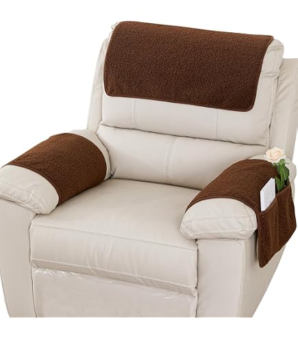 HAOMAIJIA Sofa Armrest Protector, Recliner Chair Arm Cover, Armchair Slipcover Nonslip Quilted Furniture Protector For Leather Sofa Couch (ALatte, 14 X 14 Inches - 2 Pieces