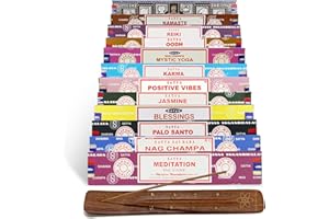Satya Nag Champa Incense Sticks - 12 Premium Assorted Scents | With Nakshatra Incense Stick Holder | For Aromatherapy, Incense Spa, Yoga, Meditation, Healing, Spirituality and Relaxation (Meditation)