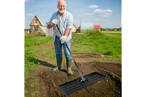 CENFEITOOL Integrated One-Piece Plate Lawn Levelling Rake: 76cmX25cm Heavy-Duty Garden Levelling Rake for Grass，Lawn Leveller Lute with 214cm Adjustment Long Handle for Grass,Golf Field, Garden and Courtyard