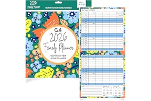 G4GADGET Planer rodzinny 2026, kalendarz ścienny z kolumnami, notatkami i sekcją rzeczy do zrobienia, kwiatowy wzór, spiralny organizer dla rodzin, studentów i zajętych domów (28,5 x 28,5 cm)