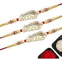 NUMINUS Set Of 3 Stylish Rakhi For Brother With Roli Chawal And Greeting | Multiple Varieties Of Rakhi For Bhai | Rakhi…