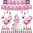 44Pcs Bar-bie Girl Birthday Decorations for Girls Home Hot Pink Bar-bie Party Balloons,Happy Birthday Banner Bunting,Cake Toppers,Hanging Swirls for Kids Baby Shower Cartoon Theme Party Supplies