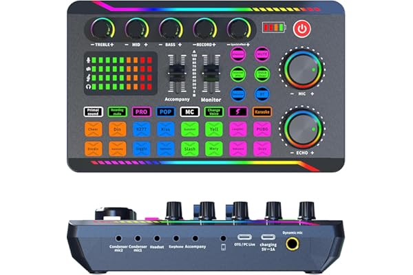 Carte son en direct, table de mixage audio avec 16 effets, mixeur DJ Bluetooth, table de mixage pour enregistrement, baladodiffusion, jeux et streaming