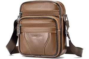 SPAHER Large Mens Leather Bag Handbag Shoulder Bag IPAD Business Messenger Bag Cross Body Casual Tote Sling Organiser Travel Bag with Adjustable Shoulder Strap