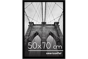 Americanflat Cornice 50x70 cm Nera - Cornice Foto in Legno Multistrato con Vetro Resistente agli Urti e Ganci Integrati - Cornice Plexiglass da Appendere in Verticale o Orizzontale