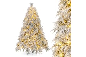 COSTWAY Sztuczna choinka bożonarodzeniowa z oświetleniem, 180 cm, sztuczne drzewko z ciepłymi białymi diodami LED i 519 końcówkami gałęzi, choinka z śniegiem, ozdobne drzewko na festyny w