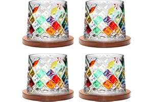 Uten Verre à Eau Rotatif, Verre à Whisky de 275 ml, Sous-verres en Bambou, Peut être Utilisé Comme Verre à Rhum, Tasse à Cocktail, Tasse à Café, Gobelets, Réduire le Stress - Lot d 4