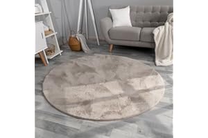 TT Home Wohnzimmer Teppich Hochflor Langflor Kunstfell Weich Modern Unifarben Flauschig, Farbe:Beige, Größe:160 cm Rund