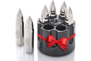 AMERIGO 𝗕𝗘𝗦𝗧 𝗚𝗜𝗙𝗧: XL Edelstahl Whisky Steine Bullets - Vatertagsgeschenk Geschenk für Männer - Edelstahl Eiswürfel Wiederverwendbar - 6 Whisky Patrone - Whiskey Zubehör - Geburtstagsgeschenk für Papa