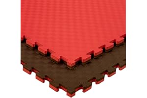 JOWY Lote 4 Unidades Estructura Tatami Puzzle con más Densidad para Gimnasio Artes Marciales Judo | Suelo Tatami Profesional 25mm Color Rojo y Negro Reversible