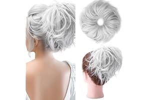 S-NOILITE Fashion Tousled Hair Extensions Hairpiece Scrunchie Straight Elastic updo Scrunchy BUN Brown Blonde Instant Ponytail wig Hairdo Silver Grey