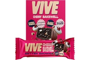 Vive Better Brownie Cherry Bakewell with Immunity Vitamins - Low Calorie Vegan Treat - Healthy Protein Snack - Pack of 15