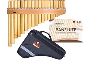 PLASCHKE INSTRUMENTS Plaschke Panflöte, Holz-Riemen Design, Set Tasche und Lehr-Buch 20 Töne C-Dur