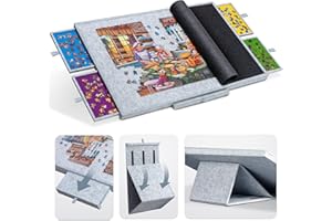 Tektalk Table puzzle avec support réglable intégré, 3 angles d'inclinaison, plateau en feutre super léger, couvercle et 4 tiroirs de tri, jusqu'à 1500 pièces, gris clair