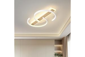 LUOLONG LED Ceiling Light dimmable Ceiling lamp Wood Living Room lamp 55w with Remote Control 2-Ring Circle Bamboo Ceiling Light White Bedroom lamp Study Office Modern LED Ceiling lighting-60cm