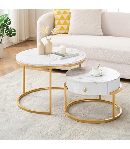 Set di 2 tavolini da caffè Nesting - Moderno piano rotondo