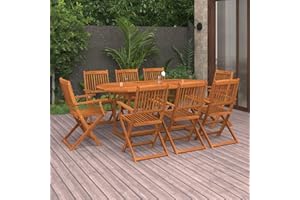 Gecheer 9-TLG. Garten-Essgruppe Gartenset Balkonmöbel Set Gartenmöbel Set Holz Sitzgruppe Balkongarnitur Klapptisch Klappstuhl Massivholz Akazie