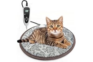 GOLOPET Cat Heating Pad Round 16in,Waterproof Outer Skin and Smart Thermostat Switch, Adjustable Heated Cat Bed, Adding Wire Rope Wires Small Dog Warming Pad Rose