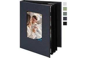 REMOWITH Fotoalbum klein Einsteckalbum 10x15 – 24 Taschen Mini Fotoalbum mit Fenster – Fotobuch zum Selbstgestalten für Hochzeit, Baby & Reise – Graublau