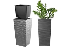 KADAX Pot de Fleurs Haut 46,5 cm, Plastique Imitation rotin, résistant aux intempéries – intérieur/extérieur, Graphite