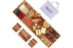hecef Set de Plateau Aperitif, 8 Pièces Planche Charcuterie Set-Plateau Fromage Bois d'acacia avec 2 plateau aperitif, 4 fourchettes à dessert et 1 sac de transport, Cadeau pour Crémaillère et Noel