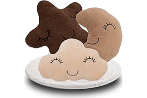 ‎DREAMYBAMBINI DREAMYBAMBINI Weiches 3er Set Deko Kissen mit Stern Kissen, Mondkissen und Wolken Kissen mit Bezug und Füllung aus 100% Baumwolle, Flauschiges Kuschelkissen für Sofa, Bett und Kinderzimmer Deko