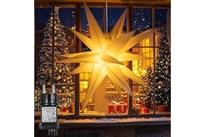 ‎CCILAND CCILAND 3D Luminous Star Window, 60 cm Christmas Star, Illuminated with Timer, Hanging Christmas Star, Outdoor for Window Decoration, Advent, Christmas, Porch (Warm White)
