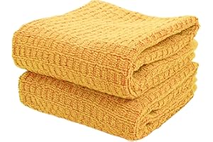 QUICK CLEANING SUPPLIES QCS Kitchen Dish Tea Towel -100% Cotton Cloth - Soft Highly Absorbent for Cleaning & Quick Drying Terry Waffle Weave Towelling Kitchen Hand Towels - Machine Washable - 71 x 41 cm (2, Yellow Waffle)